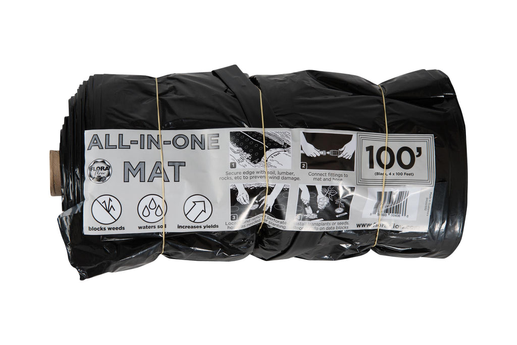 100-Foot Black Mat With Single-Drip Tape Line And Perforated Plant Holes